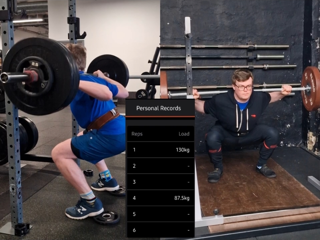 Client squat PR with personal-records overlay