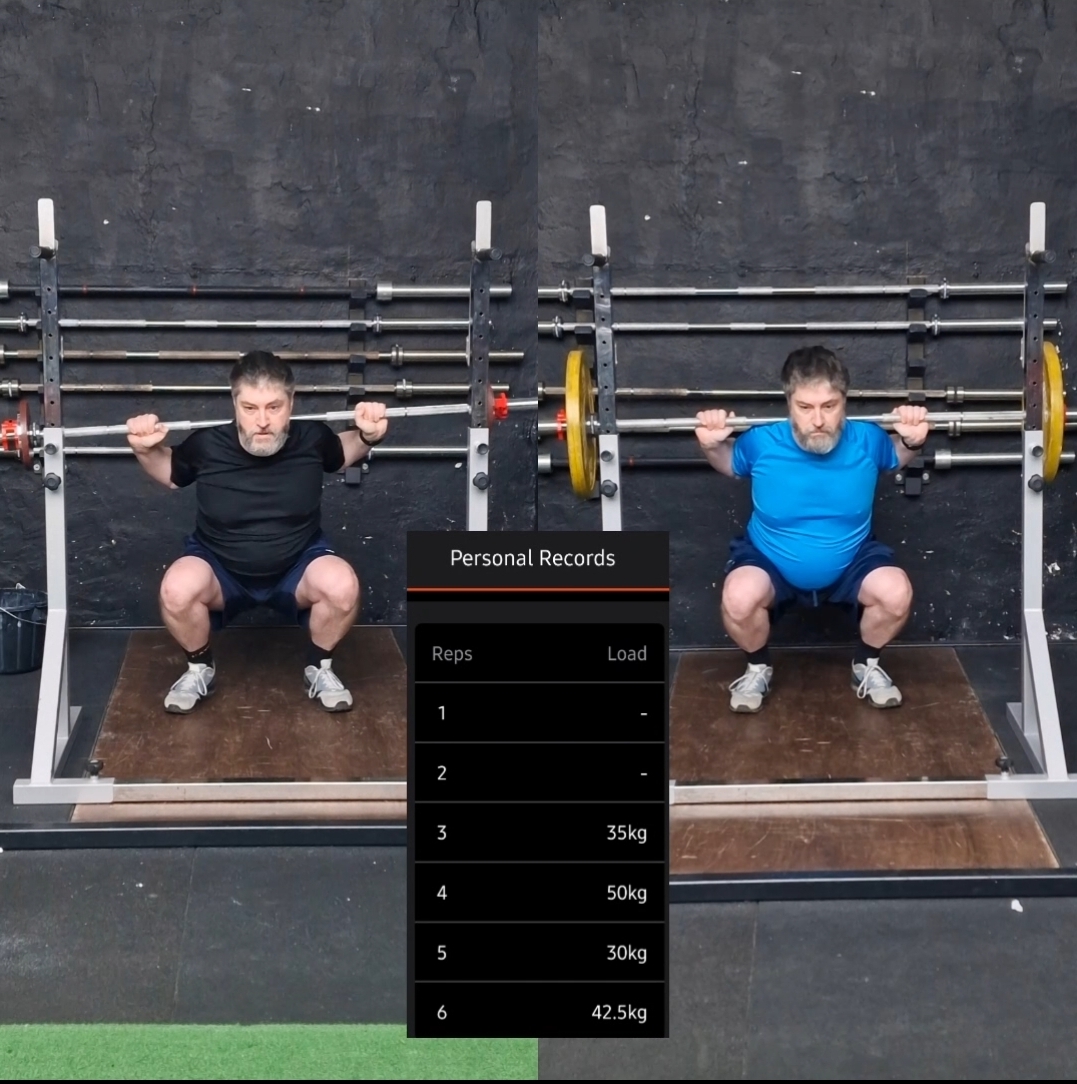 Client squat PR with personal-records overlay