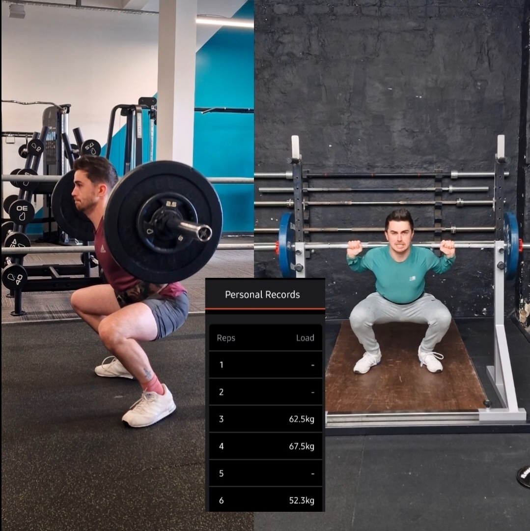Client squat PR with personal-records overlay