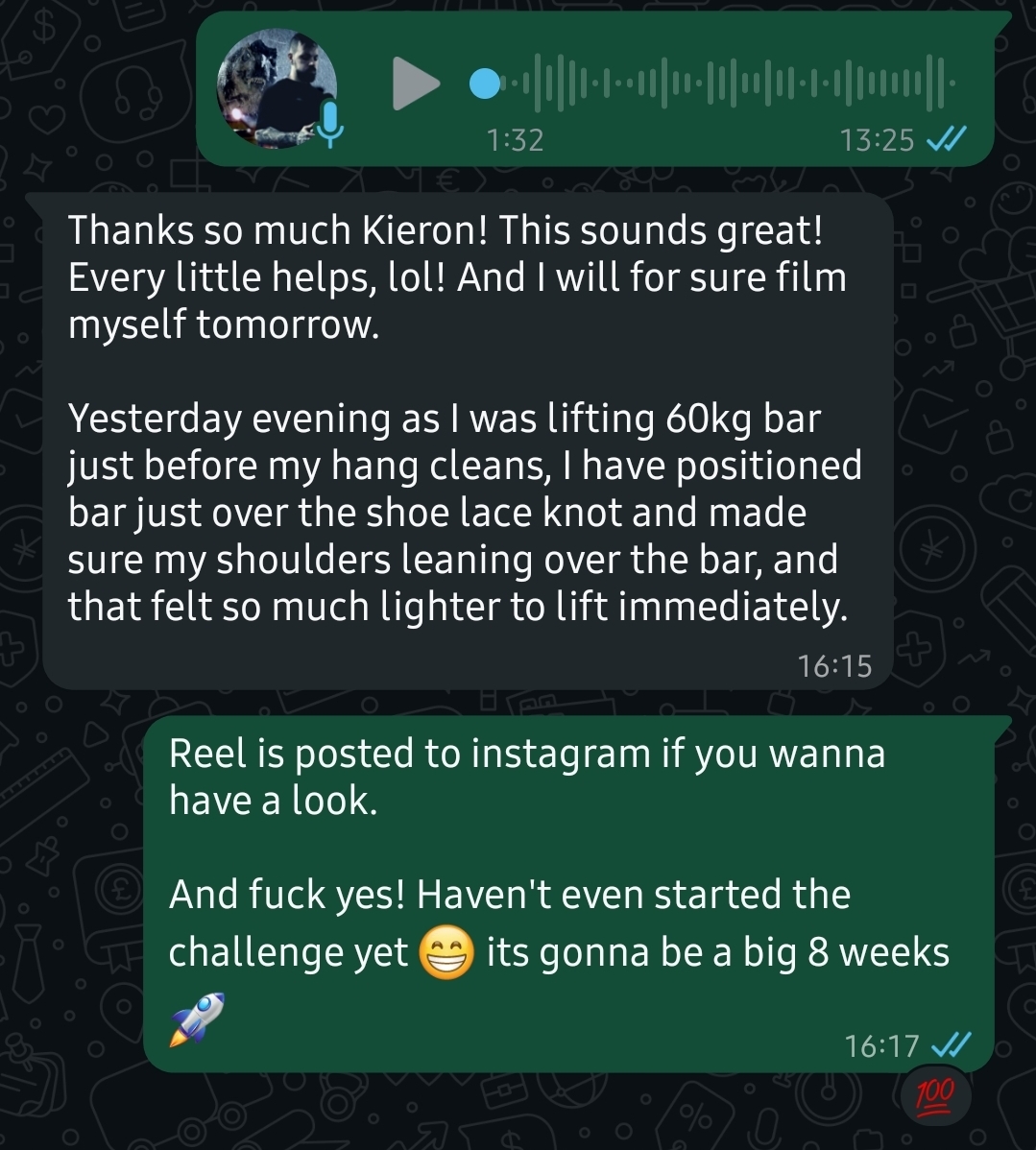 Client WhatsApp testimonial